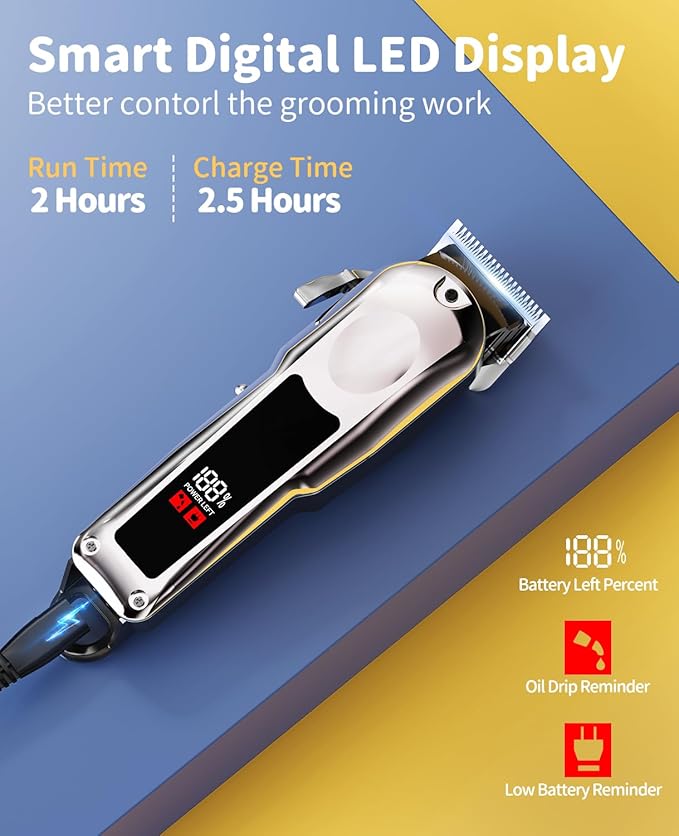 Professional Dog Clippers for Grooming, Low Noise Pet Trimmer Dog Shears for Pet Grooming Kit LED Display Cats Trimmer for Clipper Thick Hair