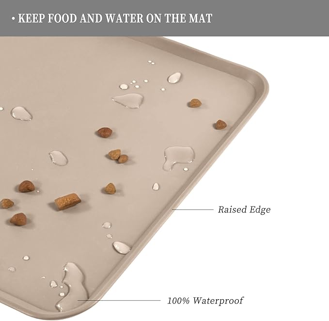 Reopet Waterproof Pet Feeding Mat, Non-Slip Silicone Placemats for Dog Cat Food and Water Bowl, High Raised Edges to Prevent Spills and Protect Floors
