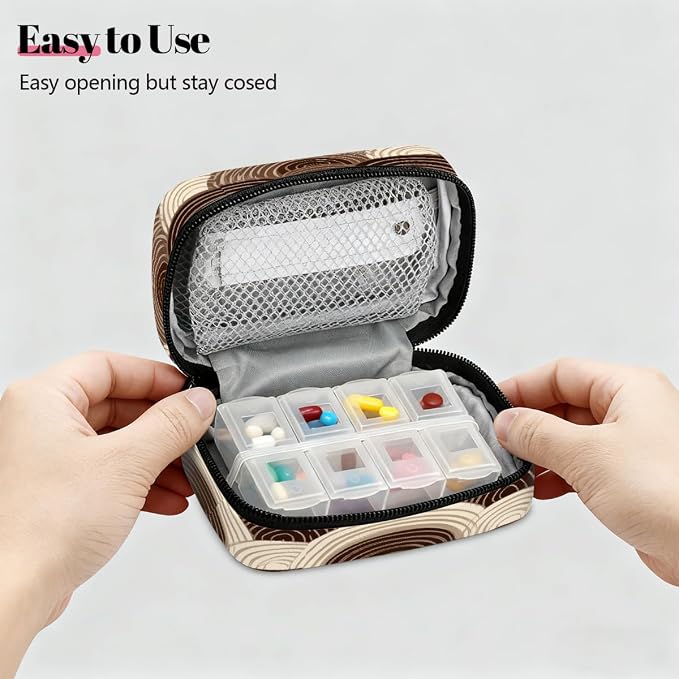 Travel Pill Organizer Brown Wave Pattern Small Pill Case