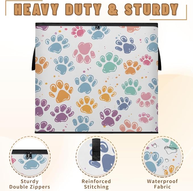 Cute Colorful Cat Paws Large Storage Bags, Fabric Bed Storage Containers, Foldable Closet Organizers for Blanket, Clothing, Comforter, Bedding, Pet Animals