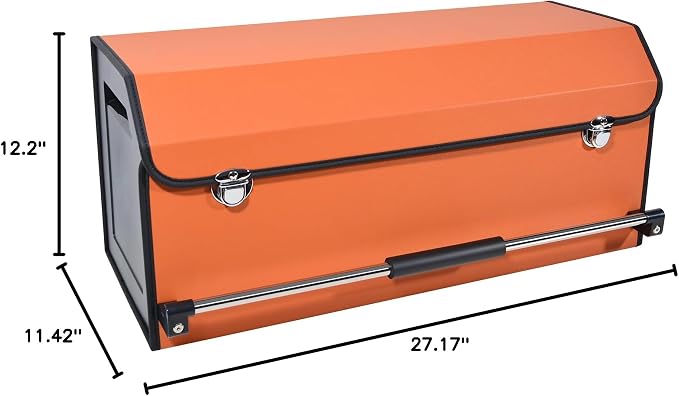 Car Trunk Organizer Leather Car Storage Organizer with Lid Car Organizer | Suv Trunk Organizer with Sturdy Handle Car Cargo Storage Box for Minivan, Sedan, Jeep (Orange, 27 x 11.4 x 12.2in)