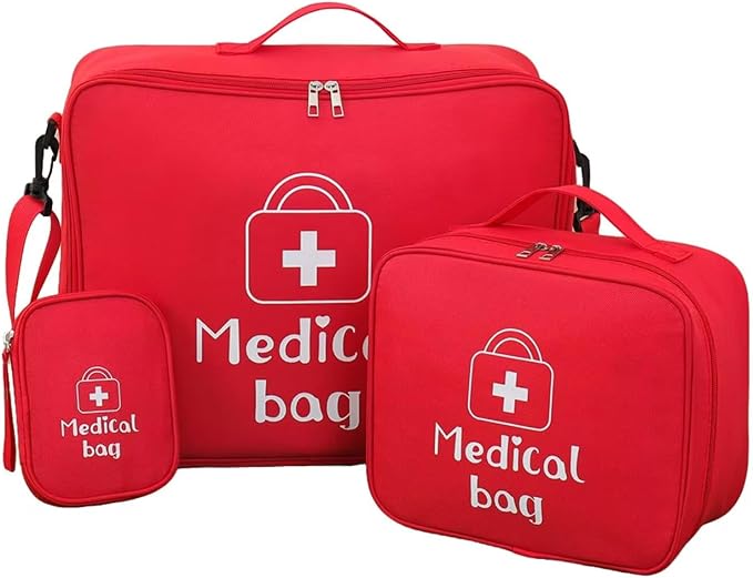 Red First Aid Bag Empty 1st Aid Bag Medical Travel Case Emergency Storage Compact Medicine Bags for Car Office Kitchen Sport Outdoors Camping Hiking Pet (Red M)