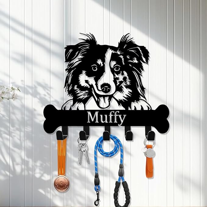 Custom Dog Leash Holder, Australian Shepherd Decor, Pet Collar Hanger, Key Holder Wall Mount, Entryway Organizer, Mudroom Decor, Coat Rack, Hooks for Hanging, Hallway Rack, New Home Gift