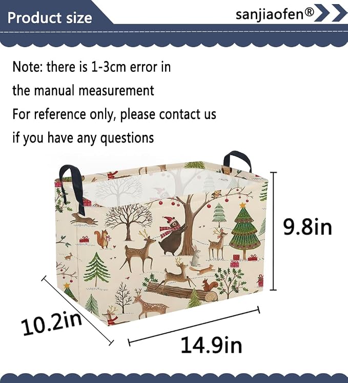 Sanjiaofeng Rectangular Christmas Basket Animal Storage Bins,Cute Storage Basket with Handles.Clothers,Books,Kid's Gifts Bins. (Animal Christmas)