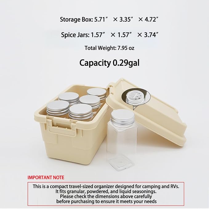 6-Piece Camping Spice Kit, BPA-Free Leakproof, Portable Seasoning Organizer for Travel