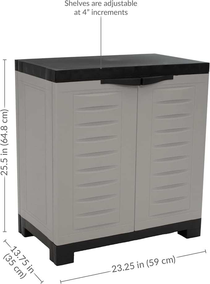 Sunnydaze 25.5" Garage Storage Cabinet with Adjustable Shelf, Gray | Heavy Duty Resin Storage Cabinet Resists Rust & Peeling, Easy-Clean Utility Cabinet with Doors for Garage, Closet, Office