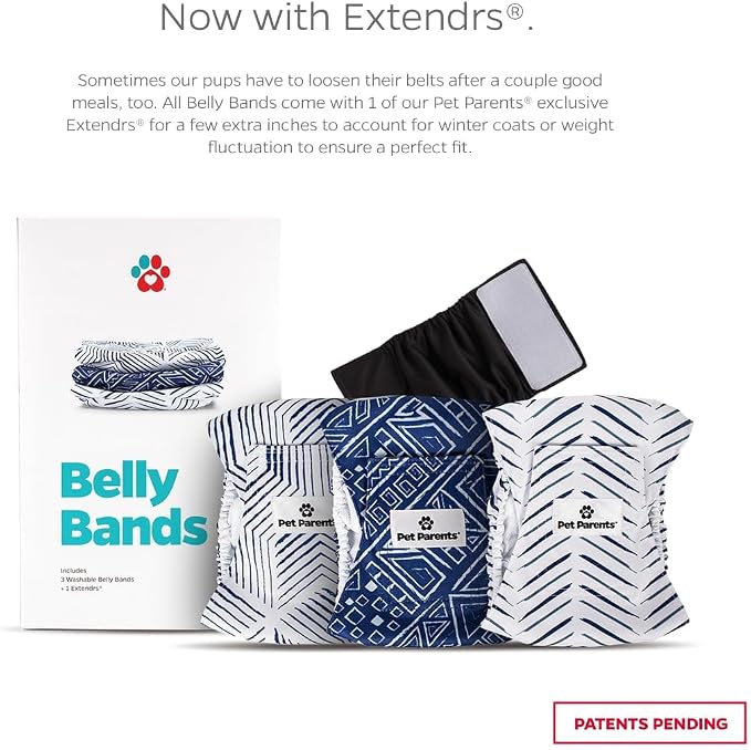 Pet Parents® Washable Belly Bands for Male Dogs (3pack) + Extendrs® of Durable Dog Diapers Male, Premium Male Dog Diapers & Dog Wraps (X-Large, Kahuna)