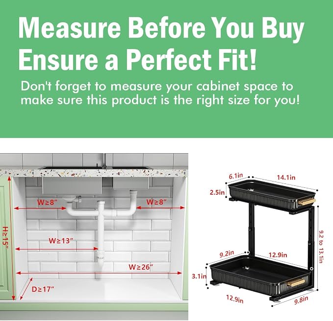 ARSTPEOE Under Sink Organizer - 2 Packs Multi-Purpose Pull-Out Storage Organizers, Slide out Pull out Cabinet Organizer Shelf, Storage for Kitchen Bathroom