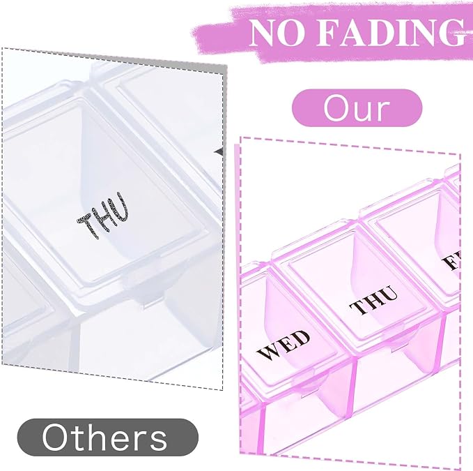 COMNICO Weekly Pill Organizer,4Pcs 7 Day Pill Case Daily Vitamin Case Medicine Box Portable Medicine Organizer with Compartment 4 Colors AM PM Pill Containers for Medicine Supplements Fish Oil