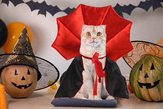 Estivaux Pet Halloween Costumes Dogs Cats Halloween Vampire Pets Costume Cape Black Red Witch Stand-up Collar Cape Cat Puppy Cosplay Clothes Apparel for Pets Dress Up Accessories Halloween Party Decor