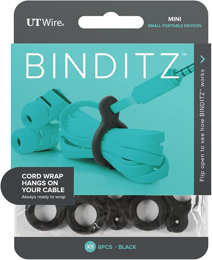 UT Wire Binditz Mini for Mobile Attachable Silicon Cable Wrap Earphone, Chargers & USB, Set of 8, Black