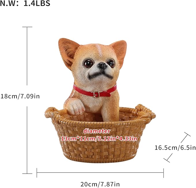 Cute Chihuahua Candy Bowl, Resin Dog Figurine Key Bowl for Entryway Table, Desktop Storage Basket Organizer for Desk, Unique Dog Lover Gift