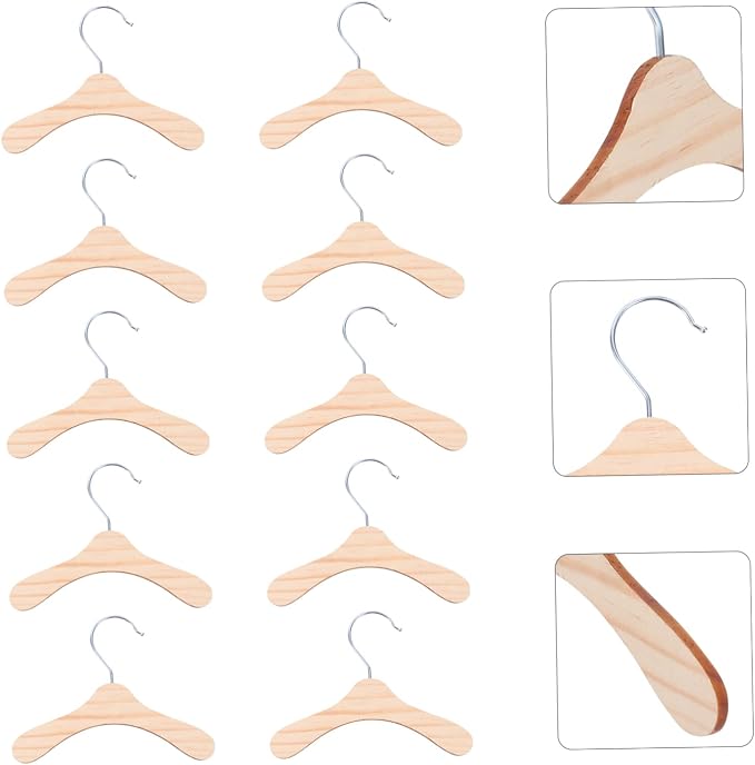 Hemobllo 10pcs Pet Costume Rack Wooden Dog Clothes Hangers Small Portable Clothing Organizer for Cats and Dogs Easy to Install and Store Silver and Wood Color