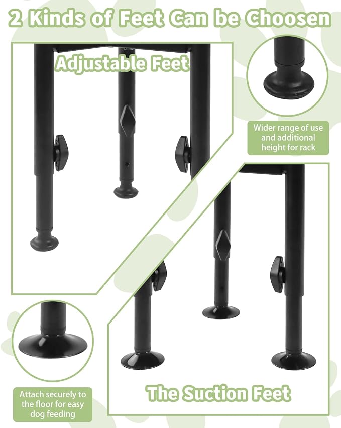 Adjustable Single Raised Dog Food Bowl Stand with 2 Name Stickers | Elevated Dish Holder Fits 6-10inch Wide Dog Bowls, 4 Height Levels for Food and Water, Puppy Medium and Large Breeds