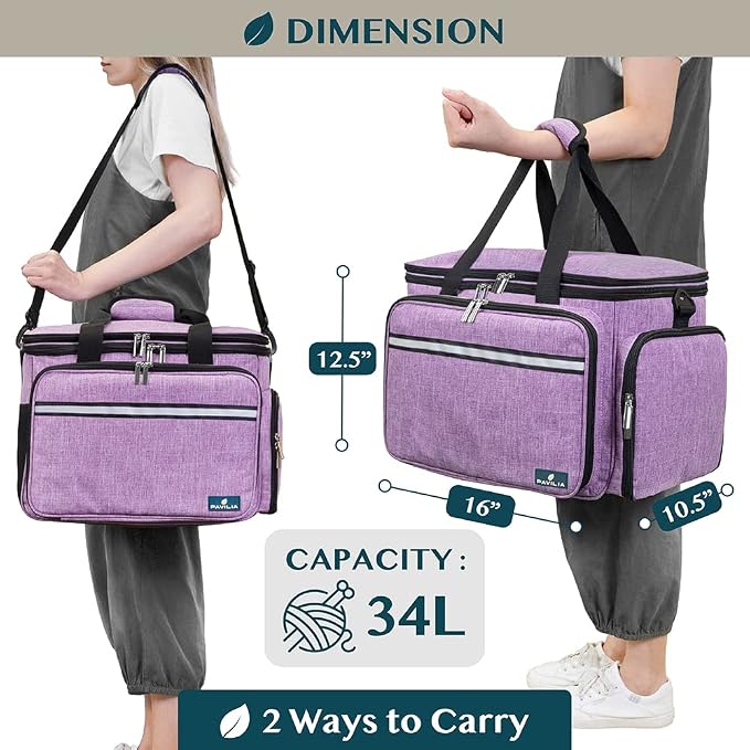 PAVILIA Knitting Bag Yarn Storage Tote - Crochet Organizer Bag, Yarn Storage Holder with Dividers for Knitting Accessories, Yarn Skiens, Needles, Hooks, Unfinished Project (Heather Gray)