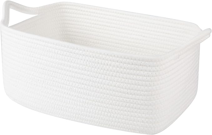 OIAHOMY 19L Woven Basket, Gift Basket Empty with Gift Bags and Ribbons, Rope Baskets for Baby Showers, Storage Baskets with Handles for Nursery, Pet Toy Organizer - White