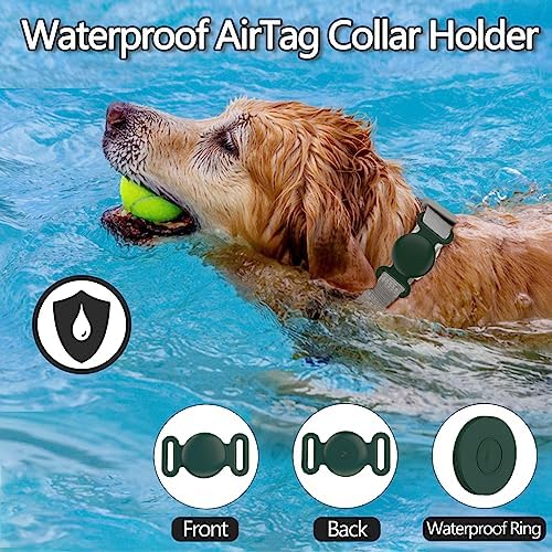 Waterproof Dog Collar with Airtag (1st & 2nd Gen) Holder, 1 Pack | Lightweight Silicone Hidden AirTag Holder for Dog Collar, Anti-Lost AirTag Case for Pet Cat Dog (Dark Green)
