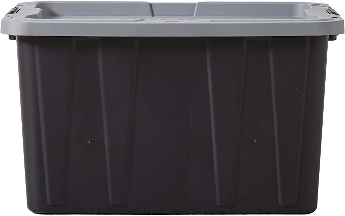 27 Gallon Heavy Duty Plastic Storage Bin With Latch Lid, Black Base & Gray Stackable Lockable Container With Ergonomic Handles For Garage Basement Shed Indoor & Outdoor Gear Organizer