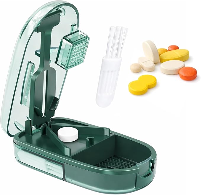 Pill Cutter and Crusher, Tablet Splitter with Pill Storage,Green