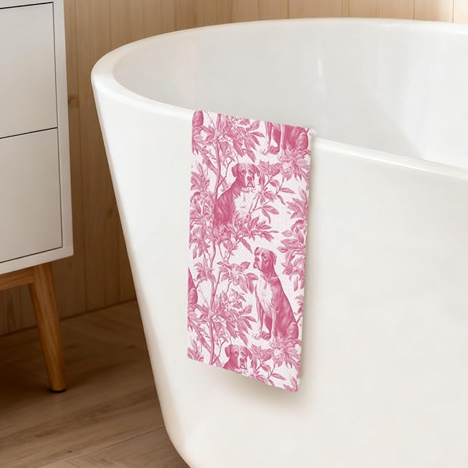 Pitbull Kitchen Dish Towels,Pink and White Floral Dog Towel Dish Tea Towels, Chinoiserie Decor for Kitchen Bathroom,Pitbull Gifts for Dog Lover Mom Dad,16x24 Inch