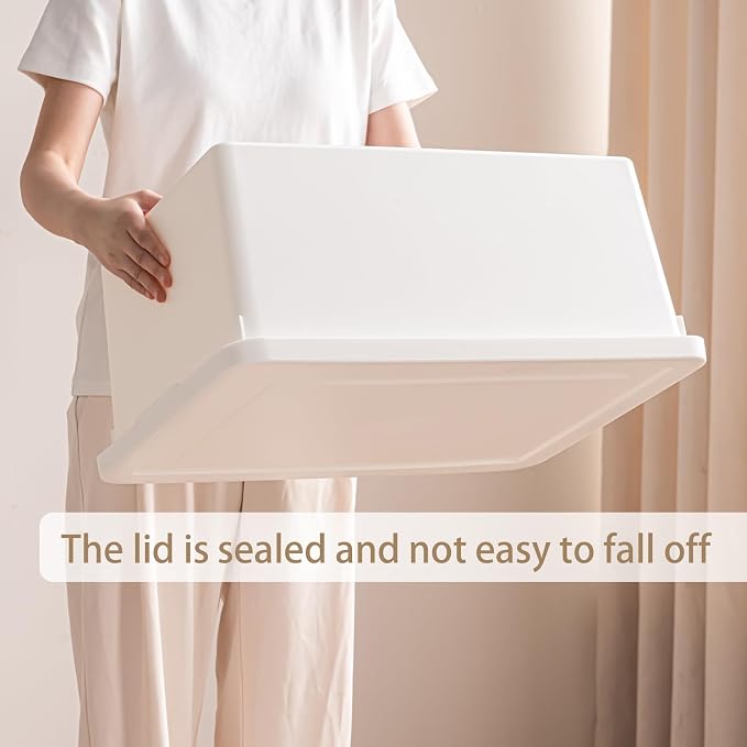 15 Quart Stackable Storage Box with lids, White | Heavy-Duty,Dust-proof ,water-resistant,Minimalist style,Perfect for Home/Office/Garage; Stores Snacks, Crafts, Legos, Tools