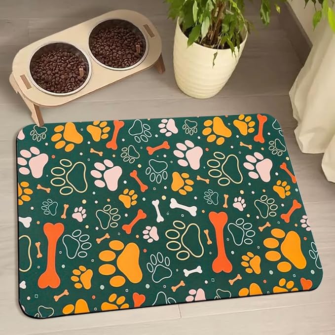Dog Food Mats for Floors Waterproof, Dog Cat Water Bowl Mats Pet Feeding Absorbent Mat Dog Cat Pet Placemats for Food and Water Bone 16 * 24 inch