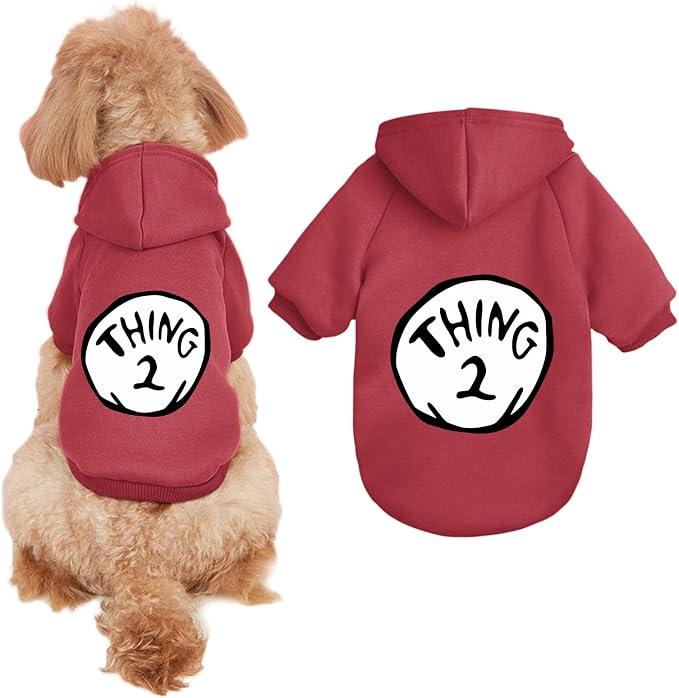 Dog Hoodie Pet Clothes for Small Dogs Thing 2 Printed Hoodies Medium Puppy Hooded Sweatshirt Pullover Outfit(Wine Red,2XL)