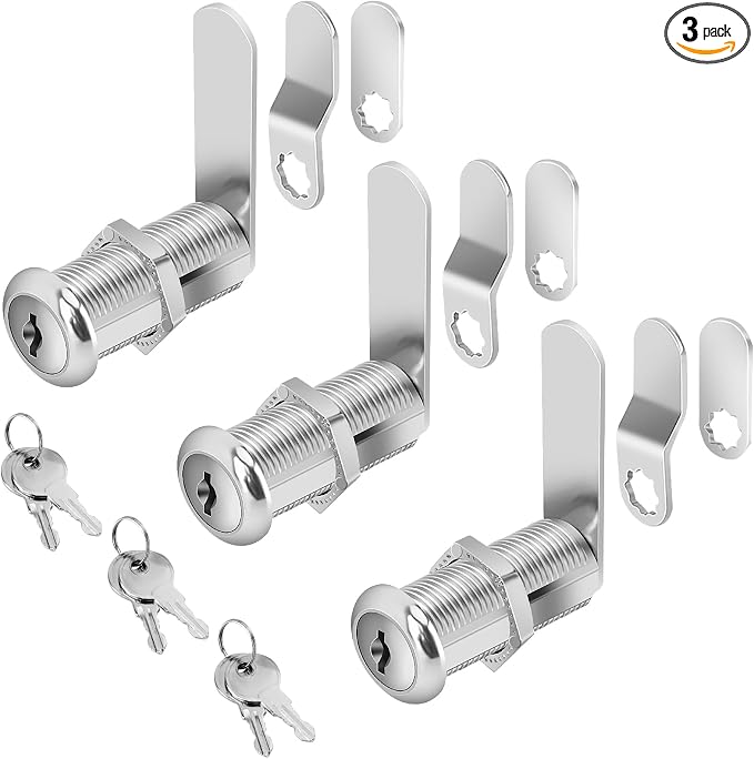 Cylinnda Cabinet Locks with Keys, 1-1/2" Long Cam Locks keyed Alike, Cabinet Cam Lock Set for Cabinets RV Storage Locks Tool Box, Zinc Alloy (3 Pack, 1-1/2 Inch)