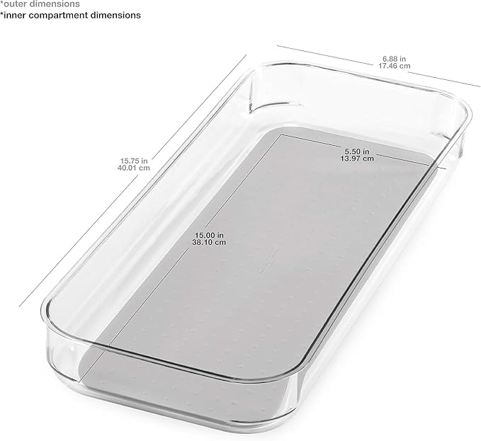 madesmart Clear 6 x 6 Drawer Organizer, Grey | non slip feet, rounded corners, see through design, open compartment, soft grip lining, utensils tools supplies, woman owned