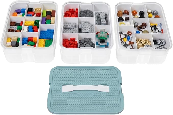 Large Stackable Storage Bins, Clear Plastic Latching Boxes with Dividers | 3-Layer Stackable Adjustable Compartments, PP and PET Material, Portable Containers w/Carry Handle for Arts & Crafts