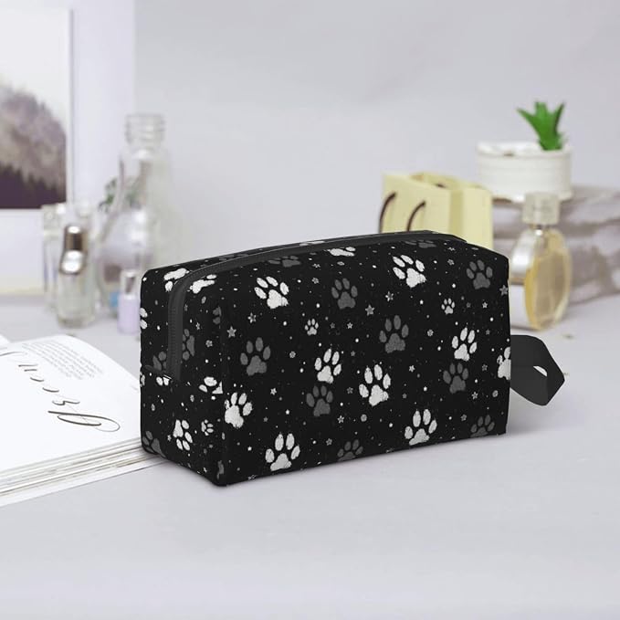 Vintage Pet Paw Print Makeup Bag for Women, Cute Dog Lover Cosmetic Bag Travel Toiletry Pouch Zipper Organizer Gift for Pet Lovers Gym Daily Use 10x6.2x4.9 Inch