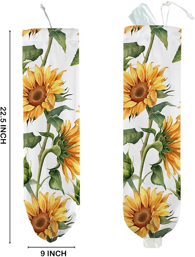 Sunflower Plastic Bag Holder for Kitchen Essentials, Wall Mount Grocery Bag Holder for Plastic Bags, Sunflower Reusable Shopping Bags Storage Dispenser for Home Kitchen Pantry, 22.5x9 Inch