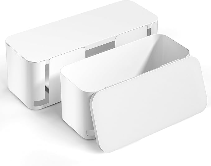 YECAYE Cable Management Box, White, XL+M, 2 Pack | Pet Friendly;Child-Proof; Power Strip Protector;For Home & Office;Cord Organizer Box;Wire Hider and Cord Organizer for Desk