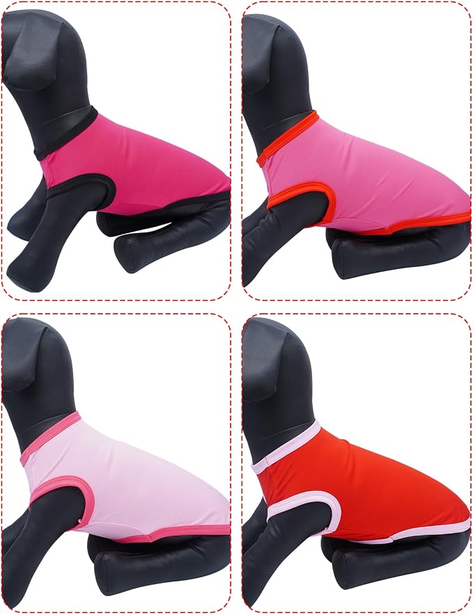 PET SHOW 4 Pack Pink Dog Shirts for Small Doggies Girl | Breathable t-shirts for cats,polyester,sleeveless vest,holiday birthday puppy clothes tank top,S