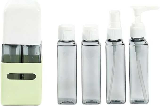 4 in 1 Travel Dispenser Bottle Refillable 4 in 1 Travel Dispenser 60ml Travel Bottles Leakproof Travel Size Containers for Toiletries Shampoo Lotion Green
