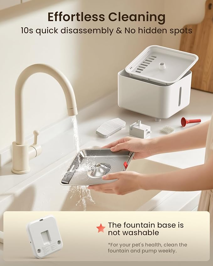 Cordless Cat Water Fountain, 3L/100oz Stainless Steel Tray, Cat Fountains for Drinking, Pet Water Fountains Indoor, Automatic Dog Water Bowl Dispenser, Rechargeable Battery Operated White