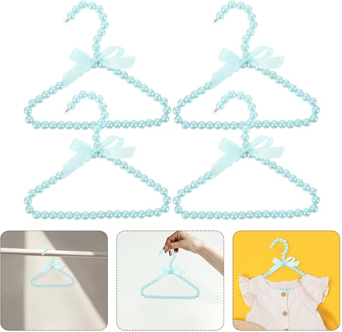Garneck 4pcs Mini Pearl Pet Clothes Hanger Rack for Dog and Cat Clothing, 20cm Sturdy Plastic and Iron Wire Organizer with Elegant Design for Home and Grooming Salons