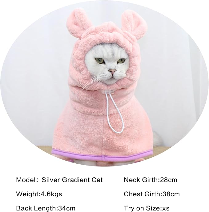 Pet Bathrobe for Dog Cat Absorbently Quick Drying Coat Cute Dogs Bath Towel Hooded Robe Adjustable Collar & Belly Strap for Pool Beach (Pink, X-Small)