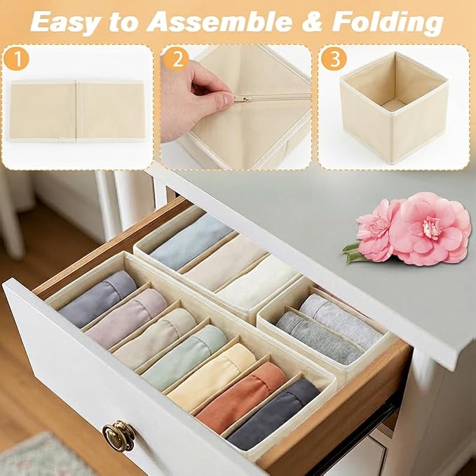 Drawer Organizer Clothes Storage - 12 Pack Dresser Organizer for Bedroom, Foldable Closet Drawer Organizer Bins for Bedroom Organization, Fabric Storage Dividers for Socks, Underwears, Bras