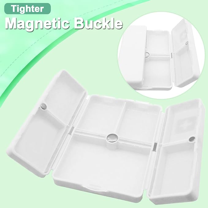 Daily Magnetic Pill Box Organizer 7 Tray Travel Size Medicine Case | Pill Container, Cute Small Pocket Pill Dispenser Capsule Reminder Tracker for Medication, Fish Oil, Supplement, Tablets