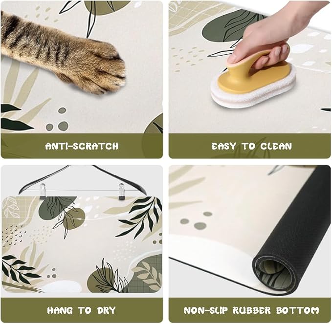 Dog Food and Water Bowl Mats - Waterproof, Absorbent Pet Feeding Placemats for Floors - Bohemia Tropical Leaves Design, 24 * 32 Inch