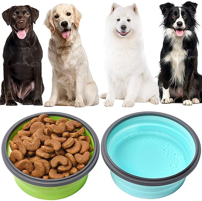 Sturdy Collapsible Dog Bowls, 27 oz 2 Pack - Foldable Silicone Water Food Bowl, Leak-Proof, Ideal for Large Dogs & Outdoor Travel