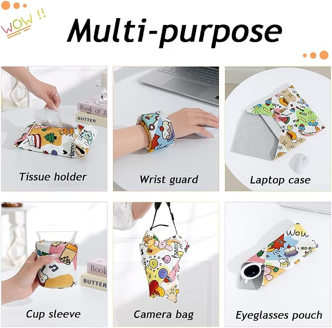 Self-Adhesive Magic Cloth Makeup Bag, Multi-Functional Cosmetic Bag, Portable Make up Wrap for Travel, Open Lay Flat Cosmetic Pouch Storage Organizer for Skincare & Makeup Accessorie (Camera, 55*55cm)