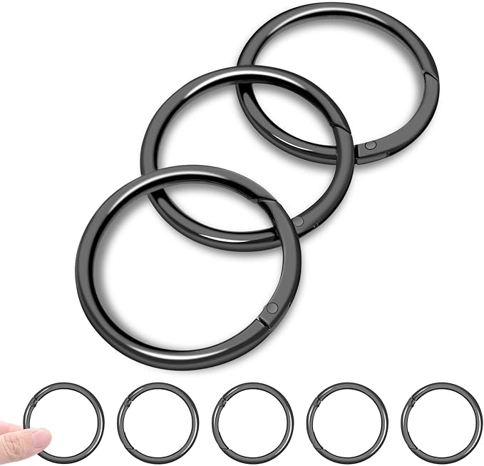 CooBigo 10Pack 1-1/2"" Large Round Carabiner Clips, Metal Spring O Rings for Organizer Key Rings, Paracord Keychain Lanyard, Pet Chains, Purse Hardware, Key Snap Hooks DIY Accessory (Black)