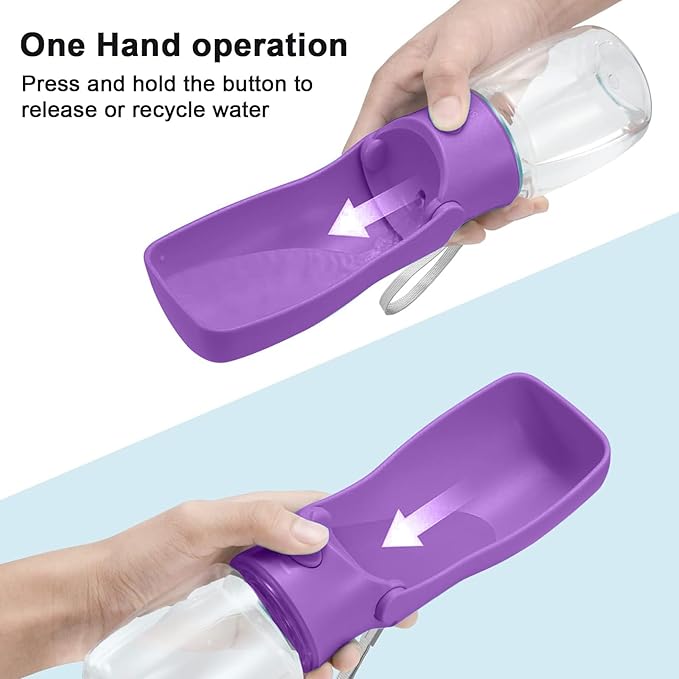 Portable Dog Water Bottle for Walking – 19oz / 12oz Foldable Pet Water Dispenser for Puppies, Medium & Large Dogs – Leak Proof Travel Water Bowl for Small Animals Dog Accessories (12OZ Purple)