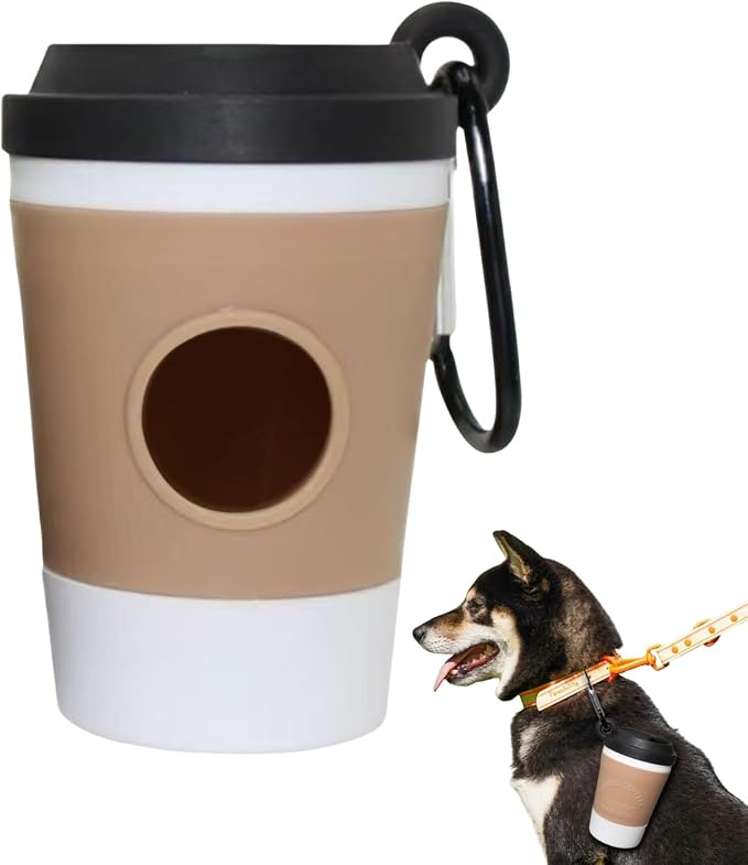 Dog Poop Bag Holder with Carabiner Clip, Coffee Cup Style Doggie Bag Dispenser & Trash Organizer - Portable Pet Waste Bag for Outdoor Walking, Travel, Hiking with Dogs & Cats (Black)