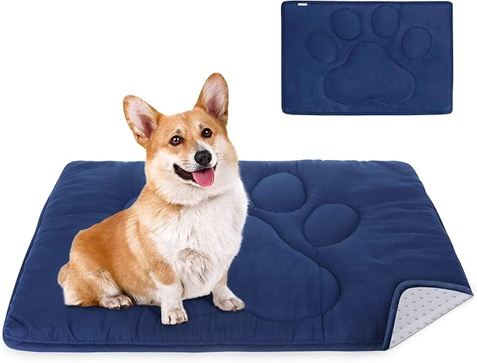 Dog Crate Pad(19"x 30"),Washable Crate Mat with Anti-Slip Bottom, | Dog Mats for Sleeping, Breathable Kennel Pad,Dark Colored to Hide Stains, Navy