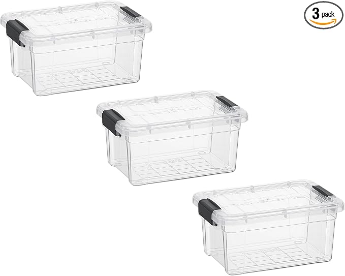 Superio 1.05 Quart Mini Clear Plastic Storage Container with Lid, Stackable Small Organizer Box for Crayons, Art Supplies, Beads, Sewing, Stationery & Food Storage, 3 Pack