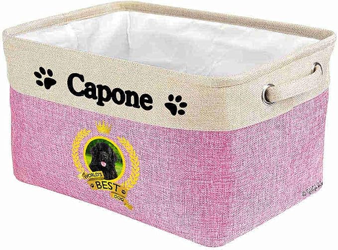 Custom Name Collapsible Dog Toy Storage Basket Bin World's Best Dog Lovely Newfoundland Foldable Pet Toy Box Closet Shelf Baskets Organizer for Bedroom Home Dog Cat with Handles Pink
