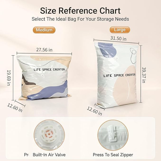 No Pump Vacuum Storage Bags,2026 New No Pump Large Vacuum Storage Compression Bags,Thick and Airtight Reusable Organizer Suitable for Clothes, Blankets, Bedding, Travel, and Closet Storage (3, Large)